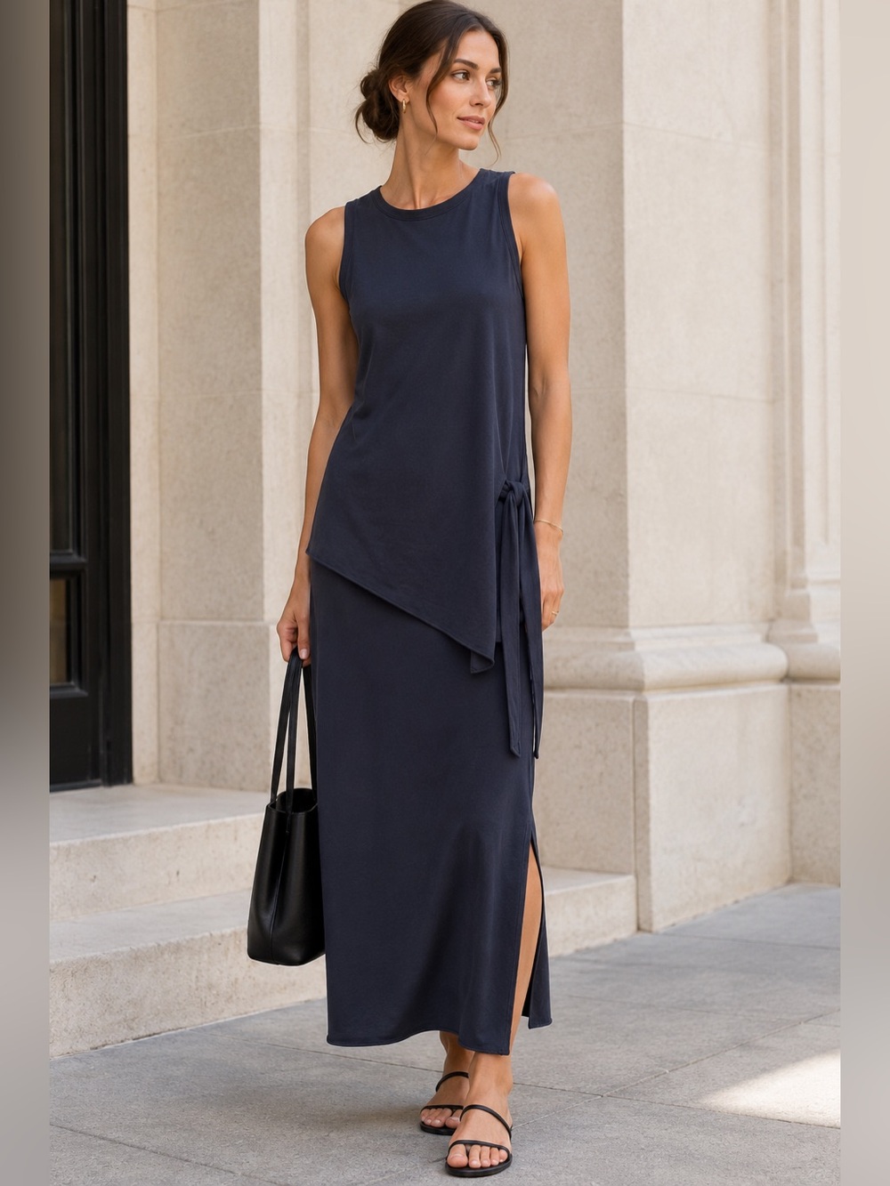 Theory Dorotea K Navy Tie Front Midi Dress S